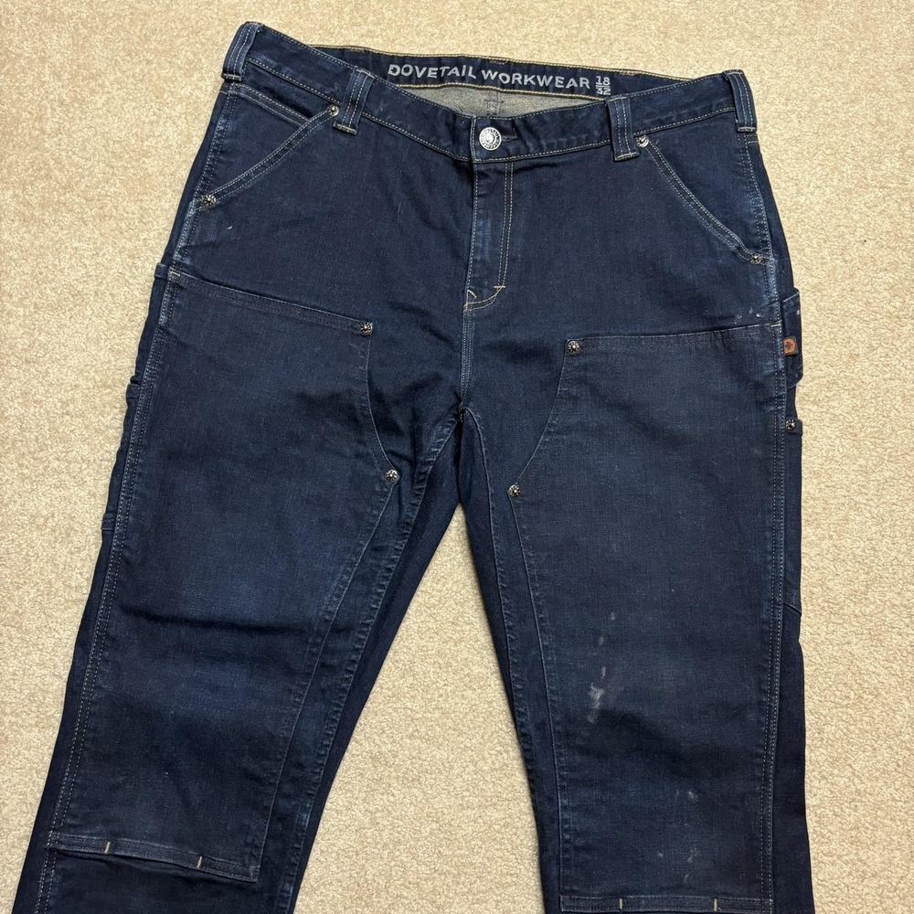 Dovetail Workwear Maven Slim Jeans Womens 18 36x32 Navy Blue Double Knee Denim